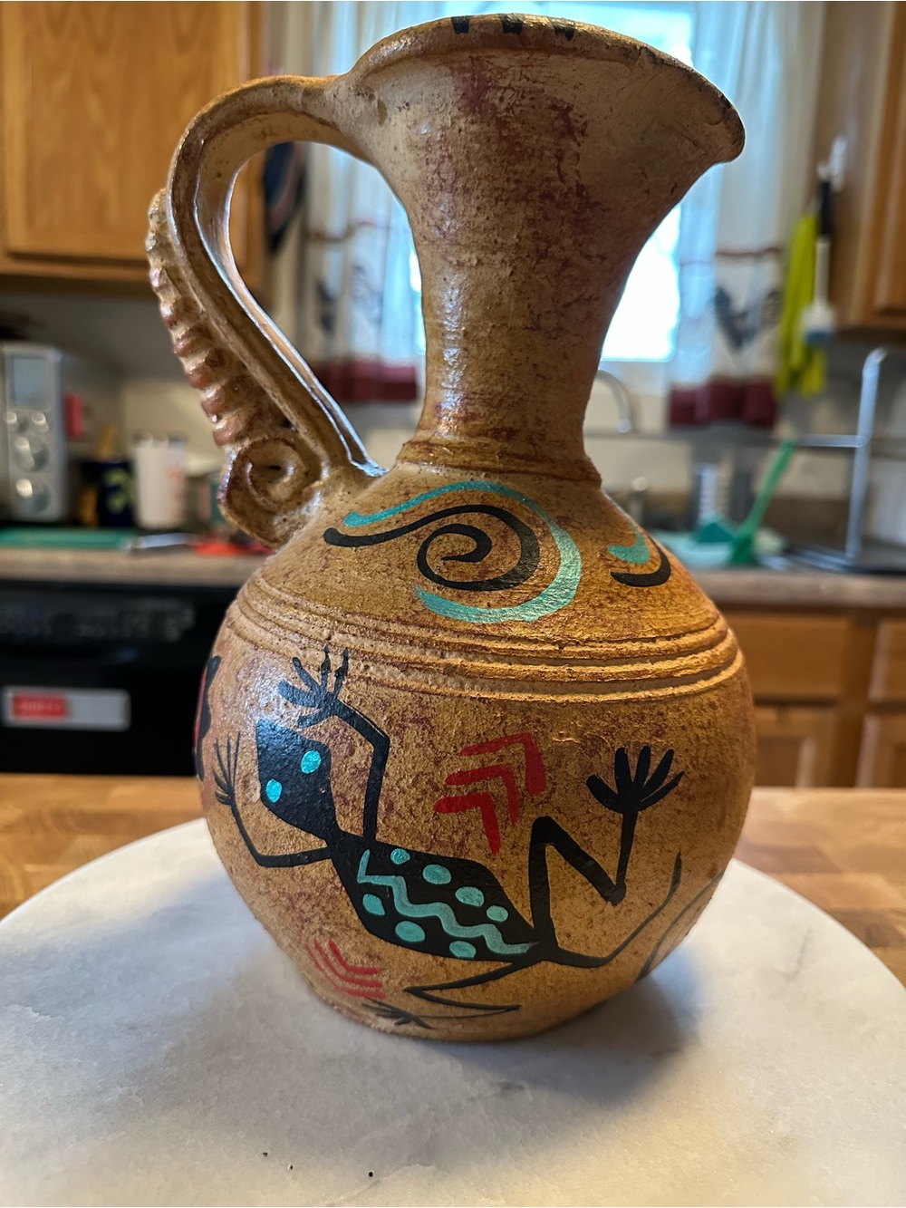 Signed CJ Prophet Southwest Collection Sandstone Jug Pitcher Vase.Hand decorated
